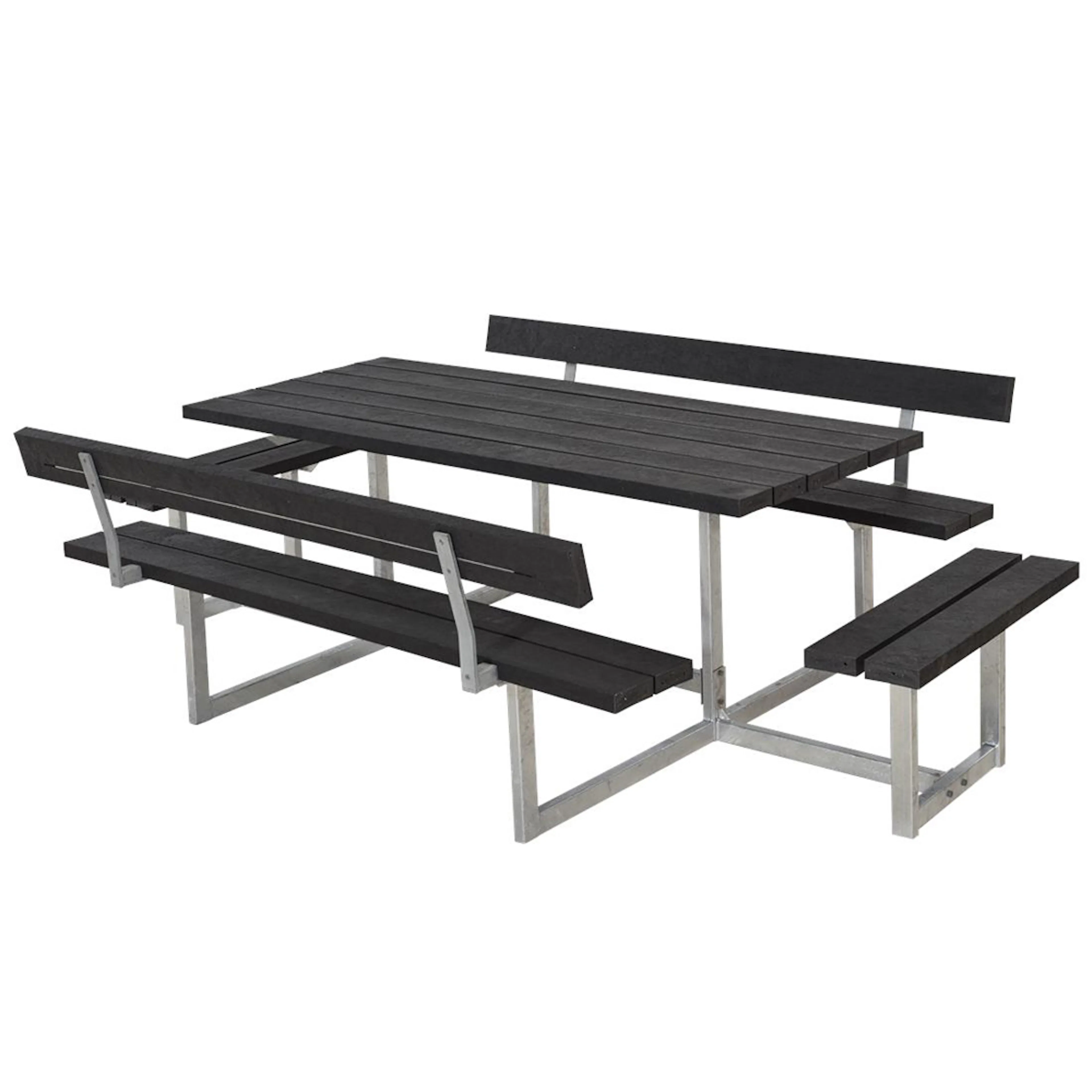 Picknickbord PLUS Basic med Extra Sittplatser Svart Plast Utomhus