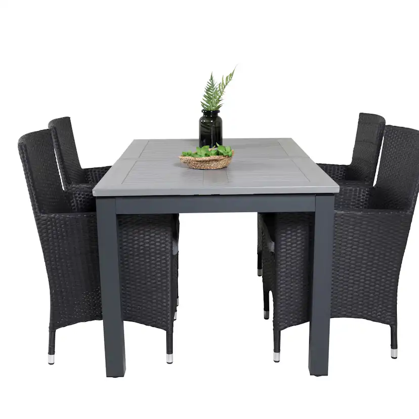 Albany Dining Table 160/240*100 - Svart Alu / Grey Aintwood+ Svart/Grå