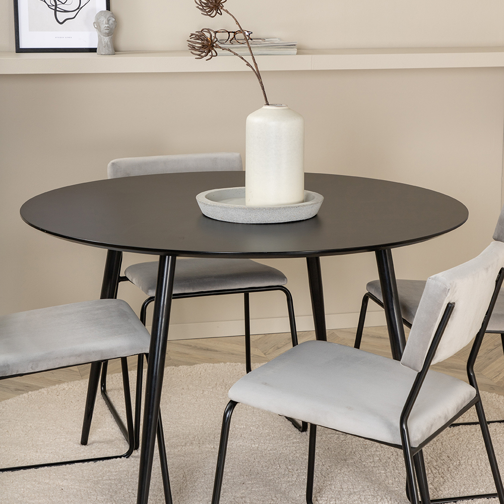 Silar Dining Table - Round 100  cm - Black Melamine / Black Grå/Svart