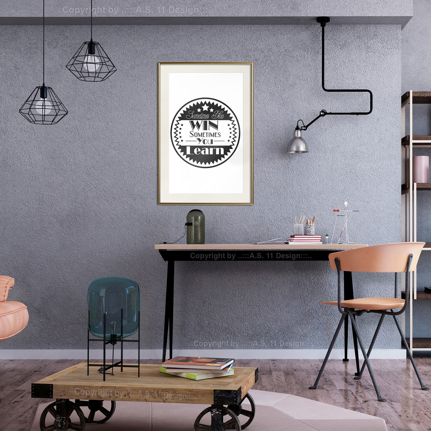Affisch - Sometimes You Win Sometimes You Learn [Poster] 20x Guld ram med passepartout, 20x30 cm