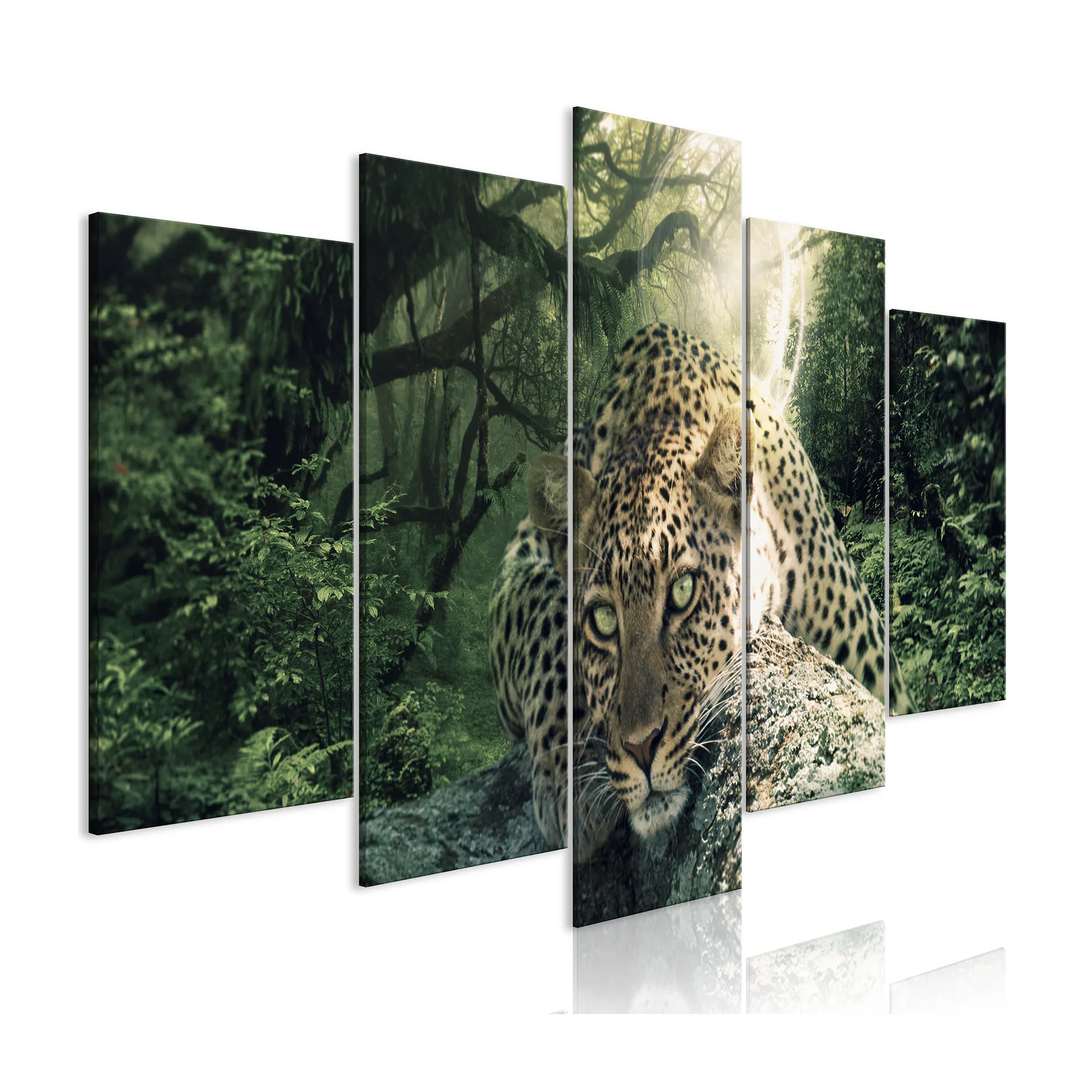 Tavla Arkiio Leopard Lying Ljus Grön 5 delar
