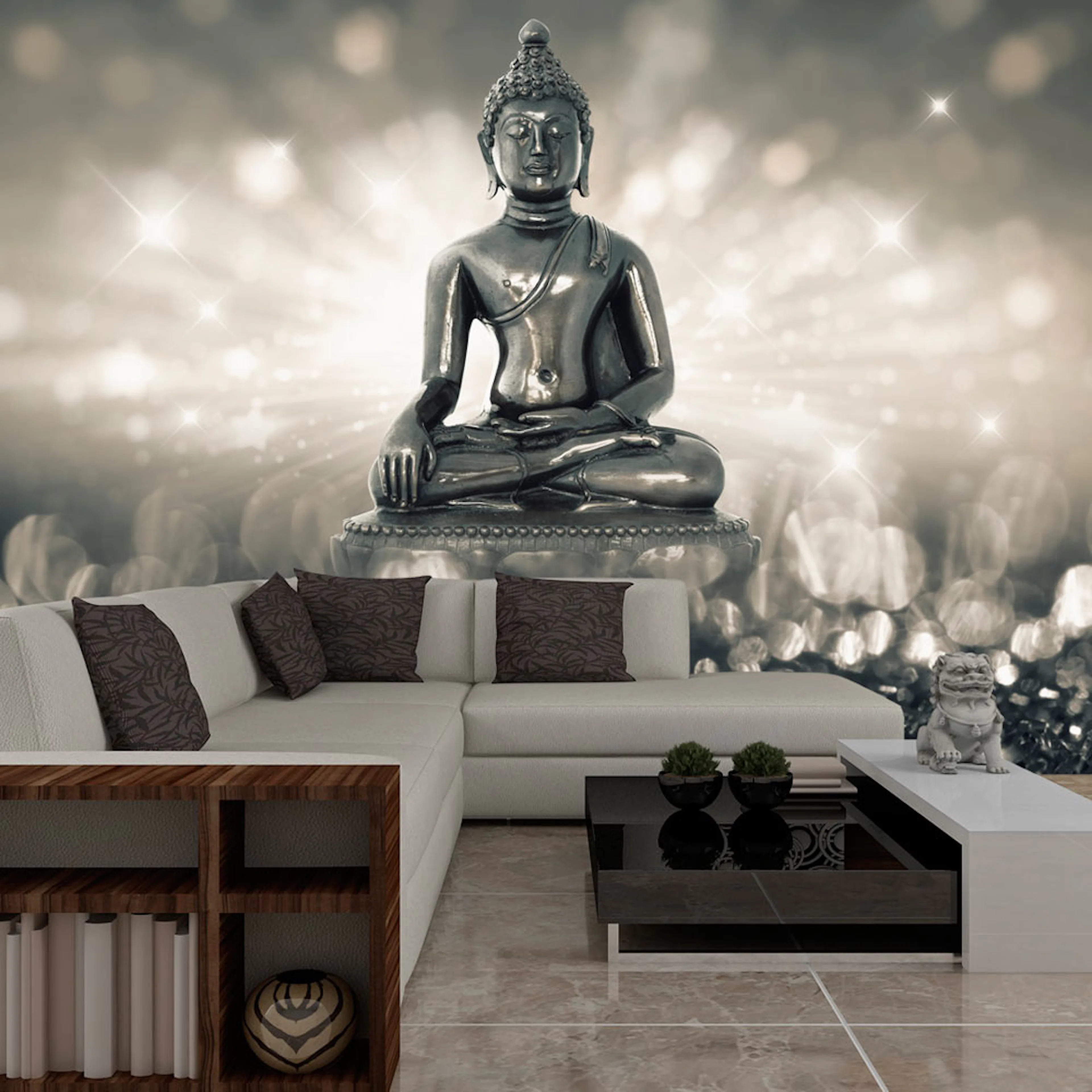 Fototapet Arkiio Självhäftande Silver Buddha