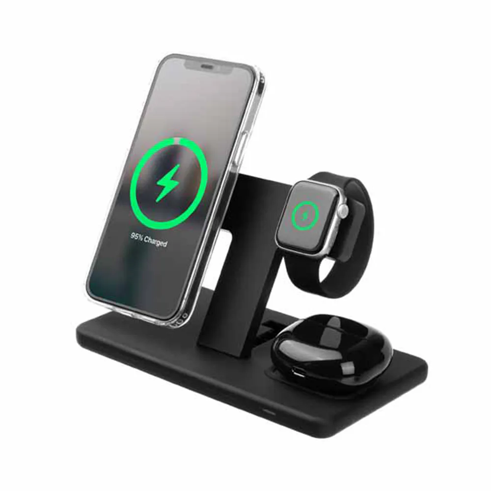 3in1 30W Wireless Mag Charging station Black Svart