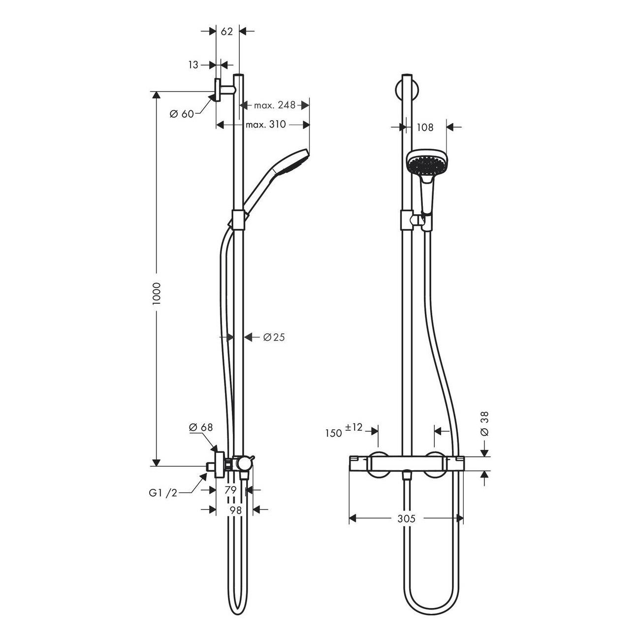 Duschset Hansgrohe Croma Select E SemiPipe Multi