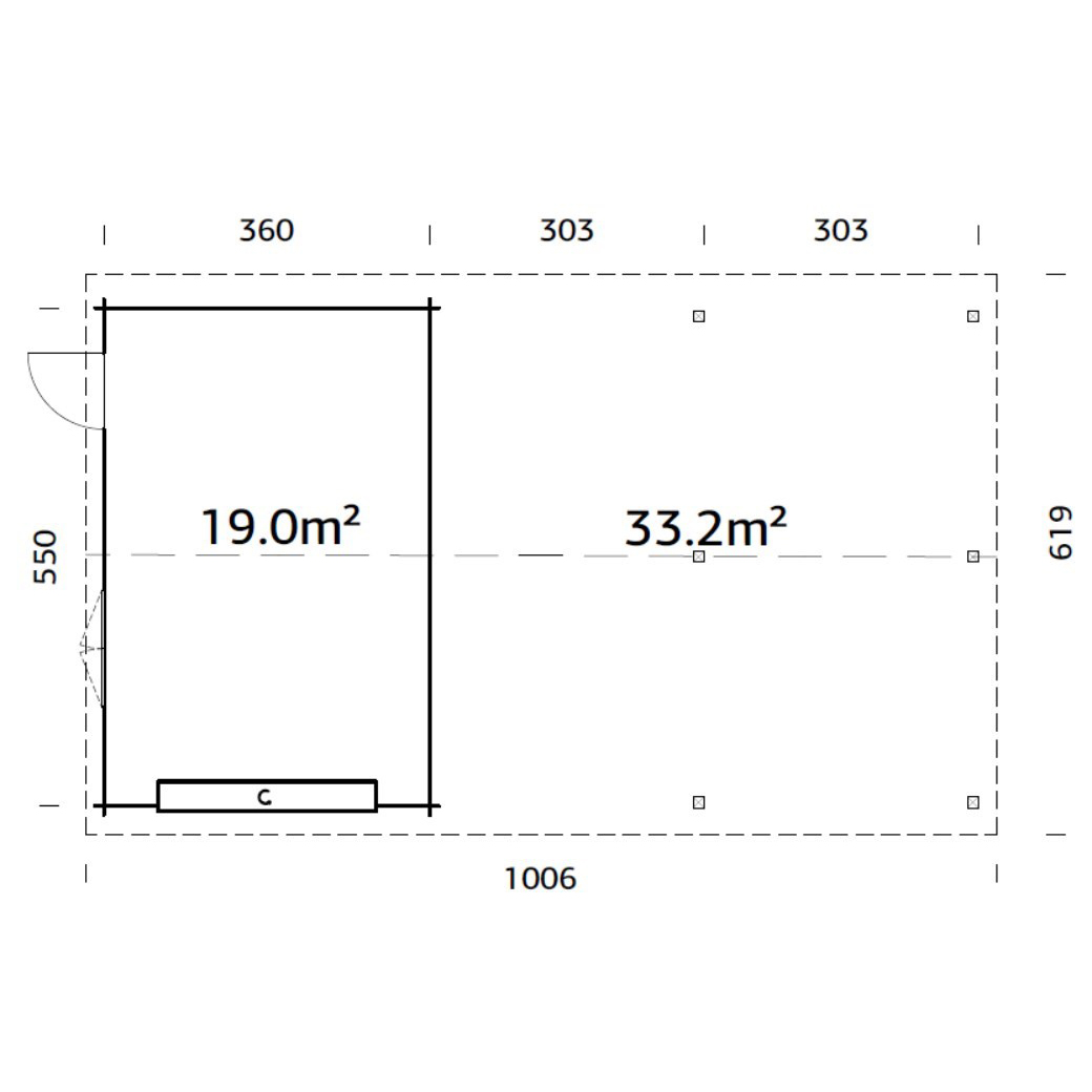 Garage Palmako Roger med Carport 53,1 m2 och Takskjutport