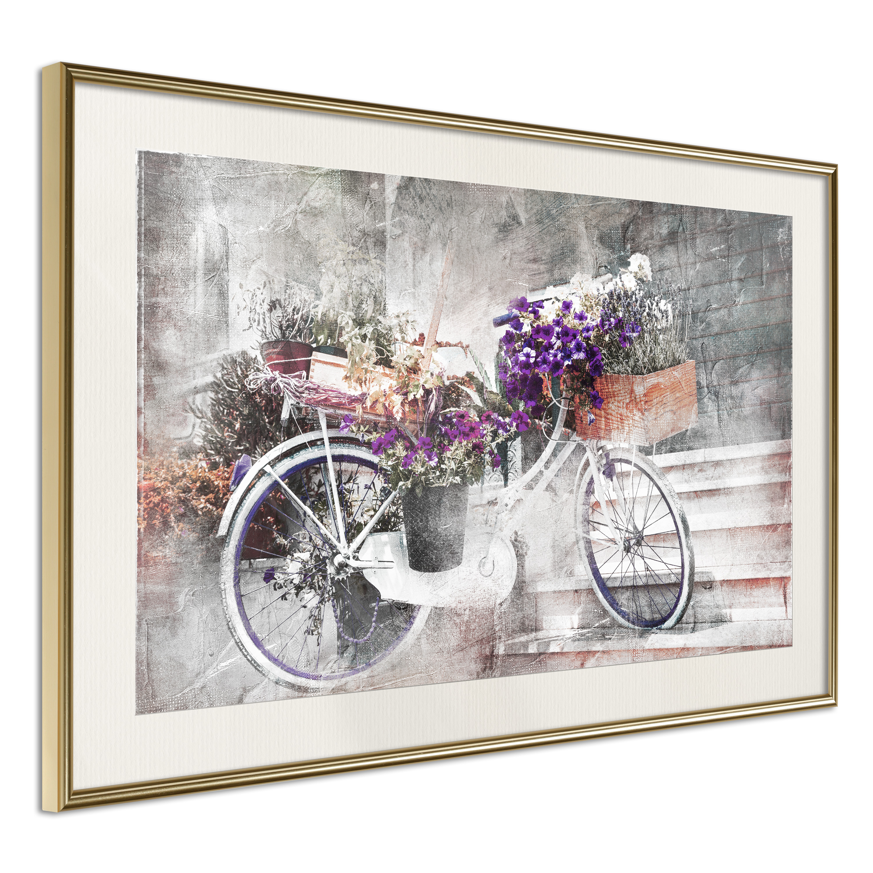 Affisch - Floral Bike [Poster] 30x20 Guld ram med passepartout, 30x20 cm