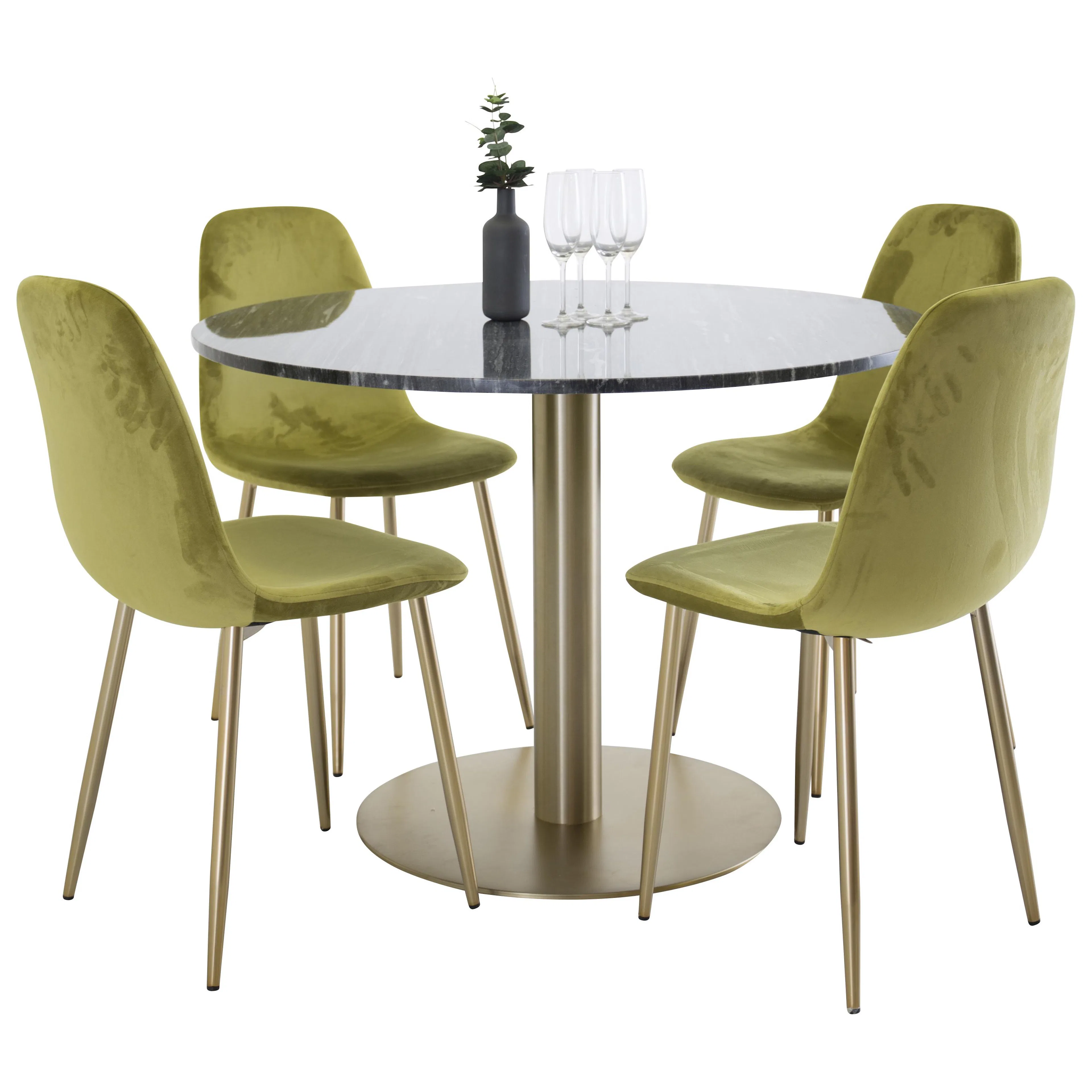 Matgrupp Venture Home Estelle Rund med 4 Pobbie Stolar Sammet