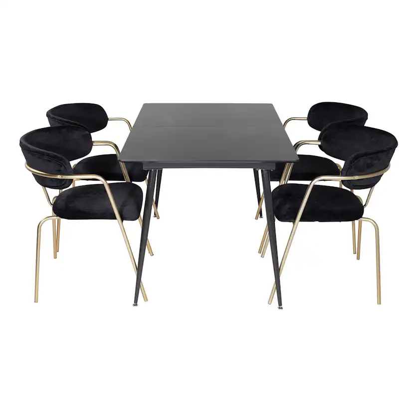 Matgrupp Venture Home Silvia med Iläggsskiva och 4 Aris Karmstolar