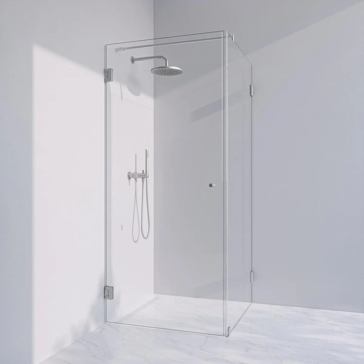 Invitrea Flair GH21/Högerhängd/80x80/Blank krom/Räfflad knop Storlek: 800x800 mm, Glastyp: Klarglas, Profil: Blank Krom, Handtag: Räfflad knopp, Hängning: Högerhängd