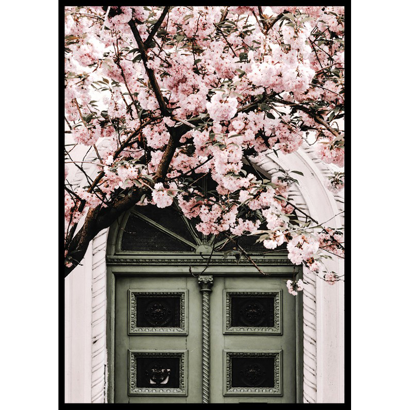 Poster Gallerix Pink Flowers Green Door