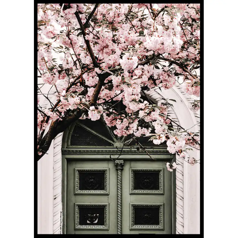 Poster Gallerix Pink Flowers Green Door