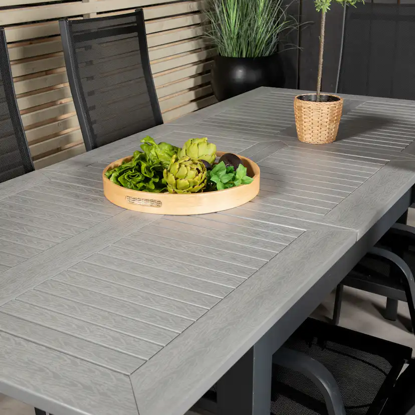 Albany Dining Table 160/240*100 - Svart Alu / Grey Aintwood+ Svart/Grå