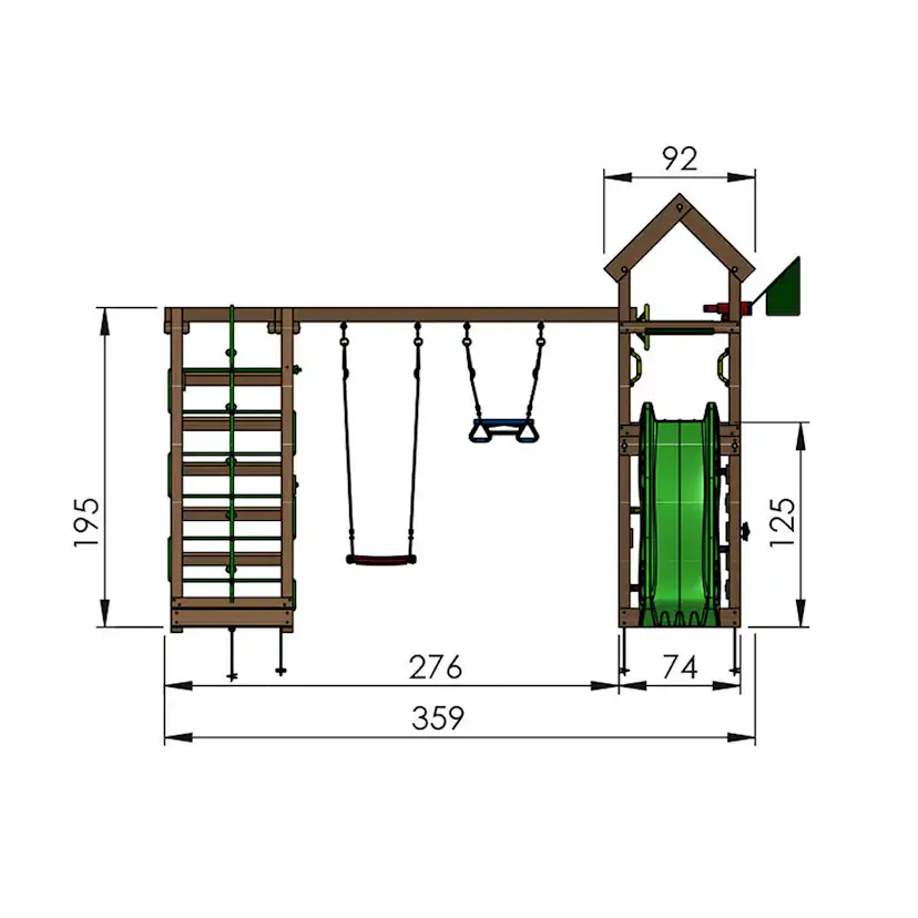 Jungle Gym Patio med klätterställning, 2 gungor och mörkgrön Grön