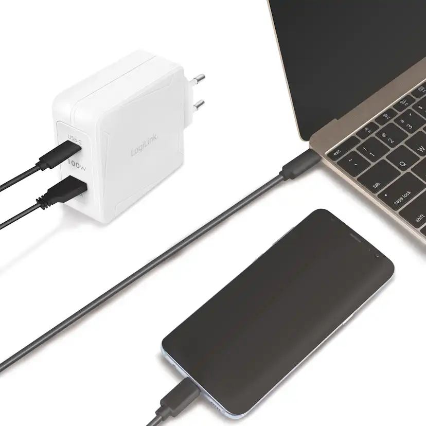 USB-laddare LogiLink 1 x USB-C PD 1 x USB-A 100W GaN