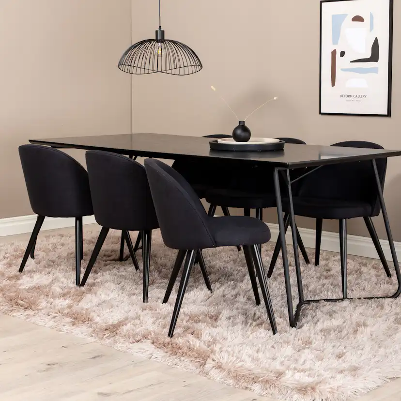 Matgrupp Venture Home Annika Svart med 6 Valentina Stolar