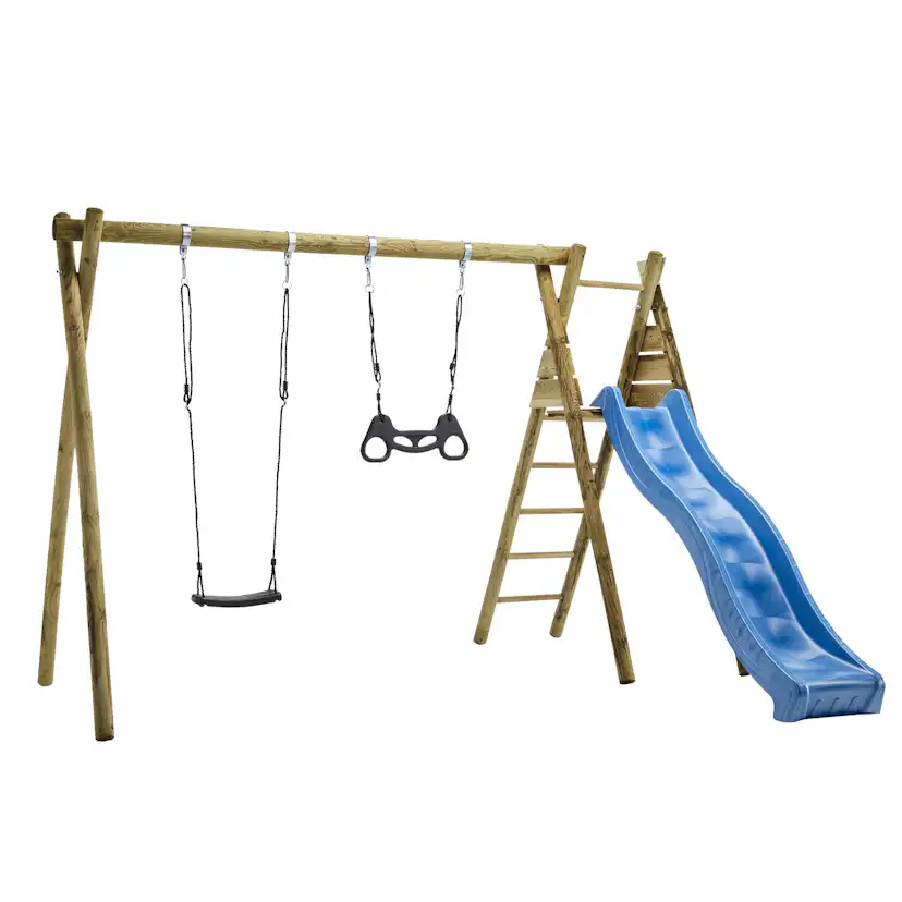 Gungställning Nordic Play Gunga, Trapets och Rutschkana Svart/Blå 306 cm