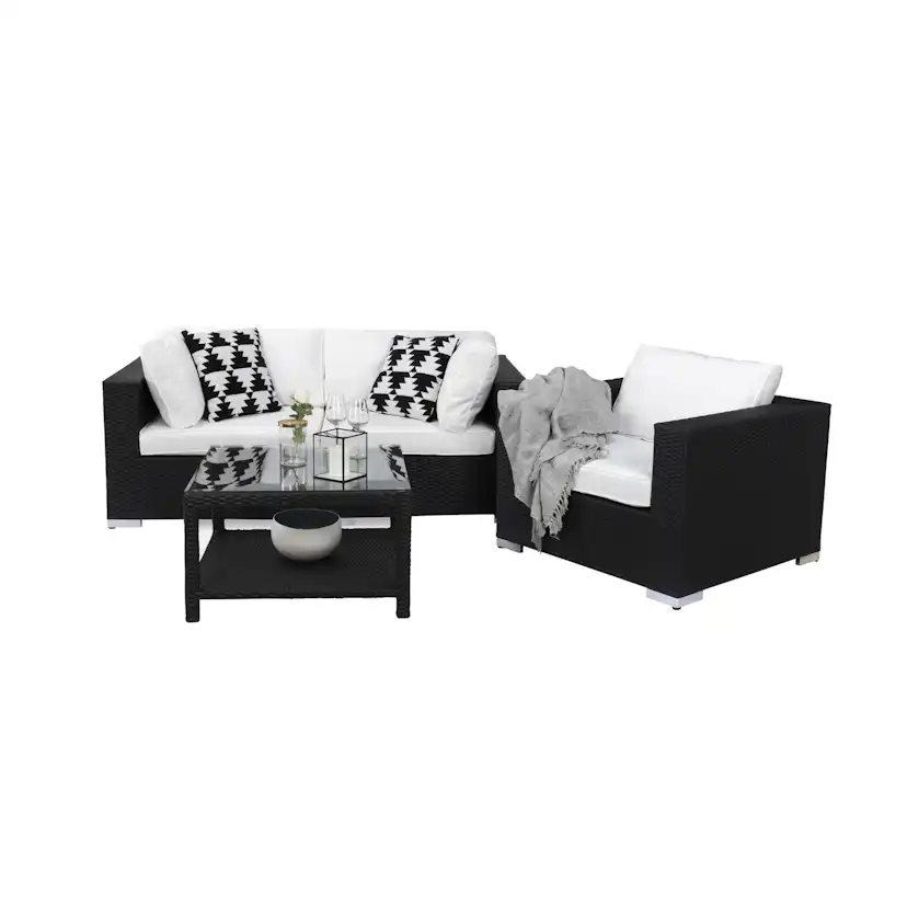 Loungegrupp Comfort Garden Bahamas 3-sits med Utebord 75x75 och Utefåtölj Utomhus