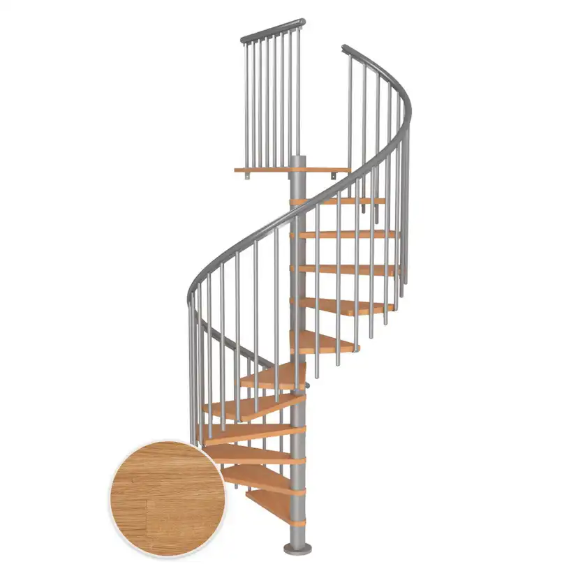 MONTREAL spiral ek oljad pearl grey CLASSIC4 13T Ø160 Pearl Grey, D: 1600 mm, Golv till golv höjd: 2910-3330 mm, 13+1 steg