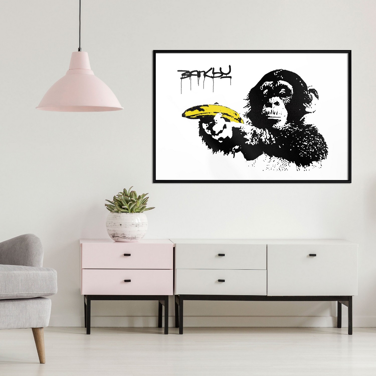 Affisch - Banksy: Monkey with Banana [Poster] 30x20 Svart ram, 30x20 cm