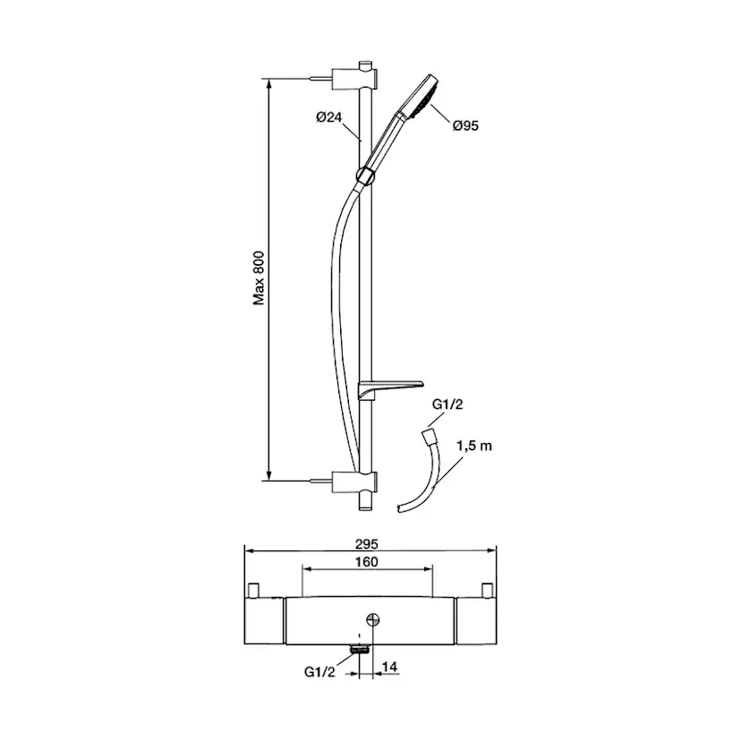 Garda Duschpaket 160 c/c, blandare & duschset 160 c/c