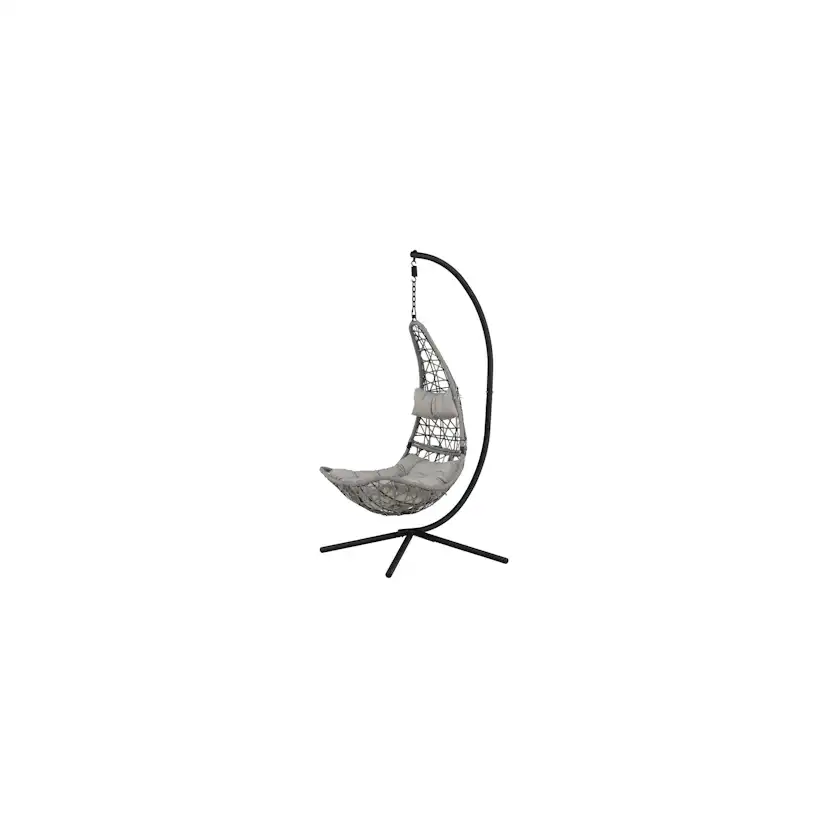 Edinburgh Hanging chair - Black frame/grey wicker/grey cushi Grå