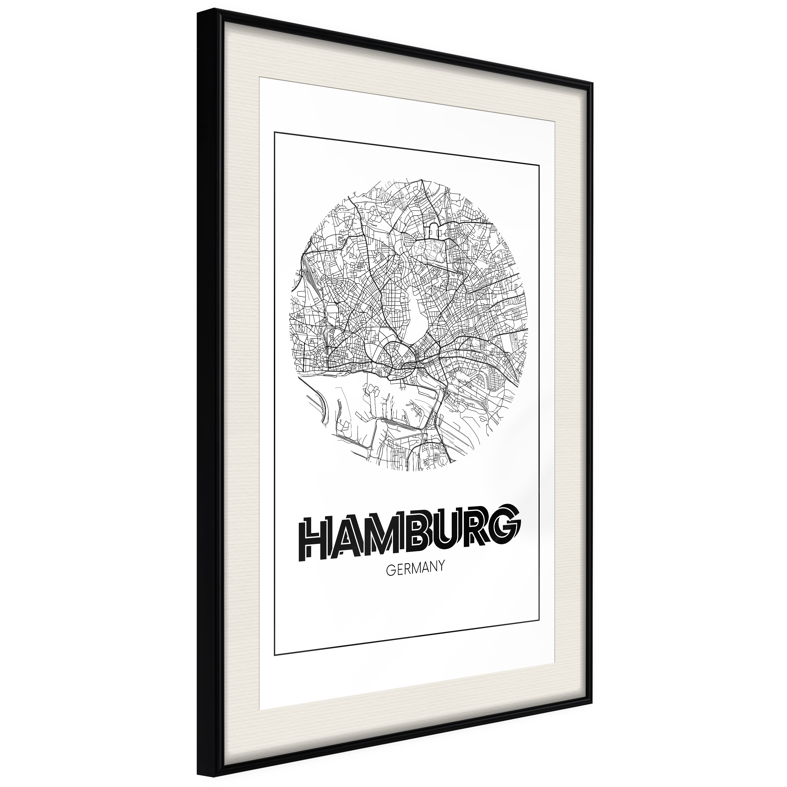 Affisch - Retro Hamburg [Poster] 40x60 Svart ram med passepartout, 40x60 cm