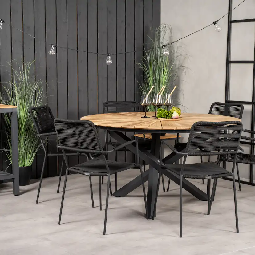 Matgrupp Venture Home Meya Ø140 med 6 Leon Karmstolar
