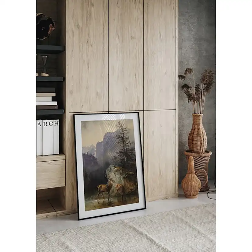 Poster Gallerix Hirsch Und Tier An Der Tränke By Friedrich Gauermann