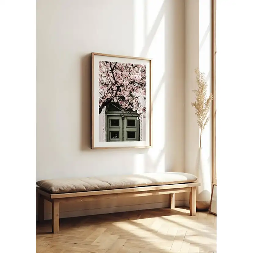 Poster Gallerix Pink Flowers Green Door