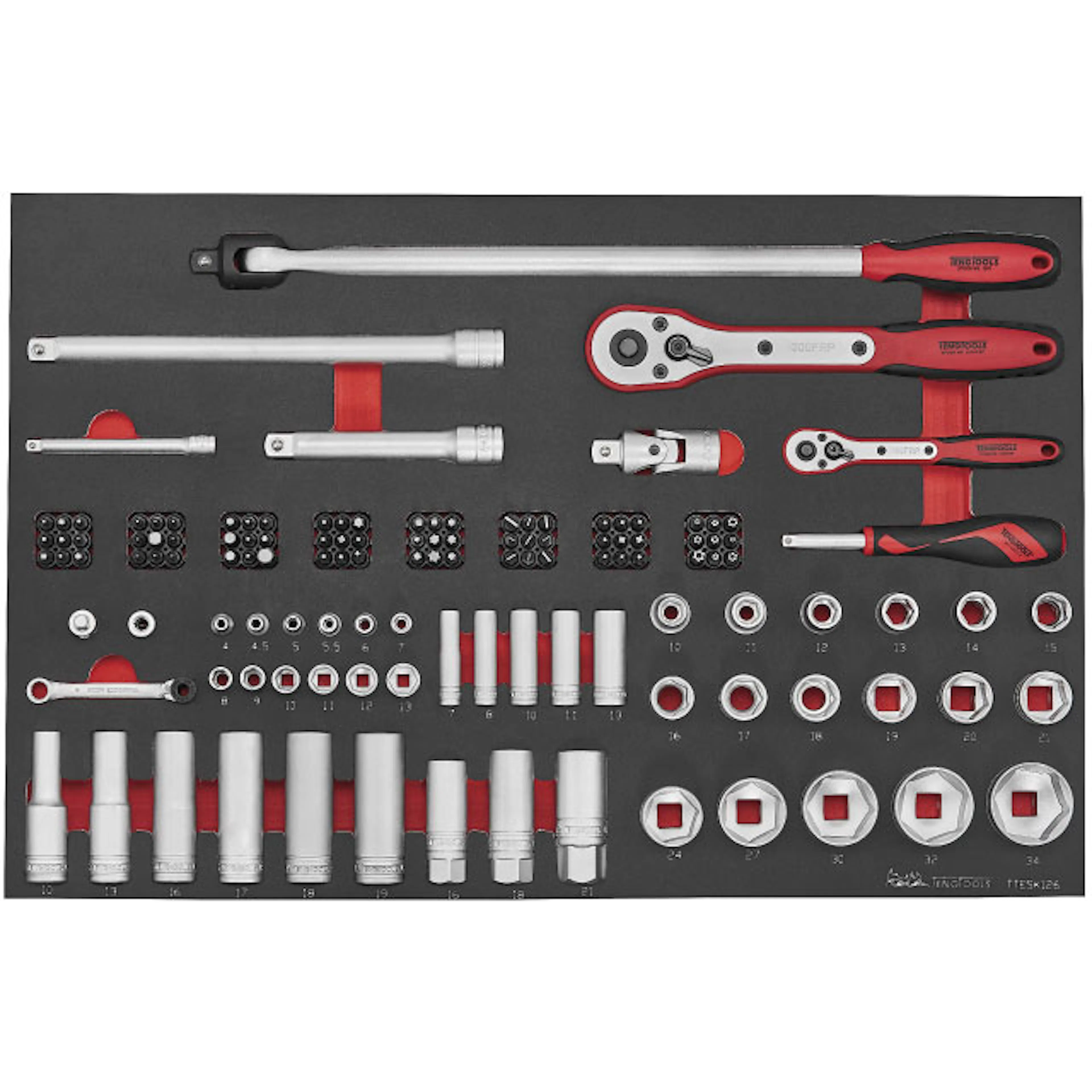 Hylsnyckelsats 126 delar med 1/4 tum och 1/2 tum fyrkantsfäste Teng Tools TTESK126