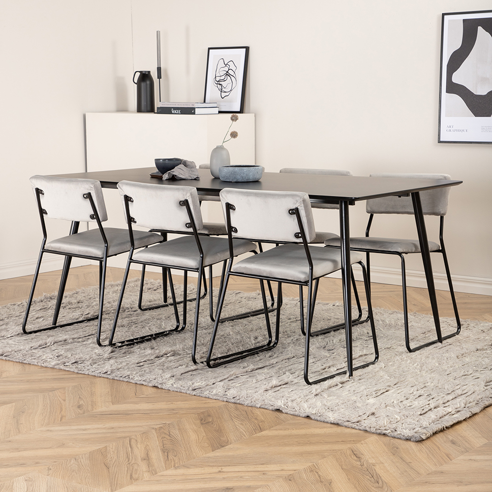 Silar Dining Table - 180 cm - Black Melamine / Black Legs+Ke Grå/Svart