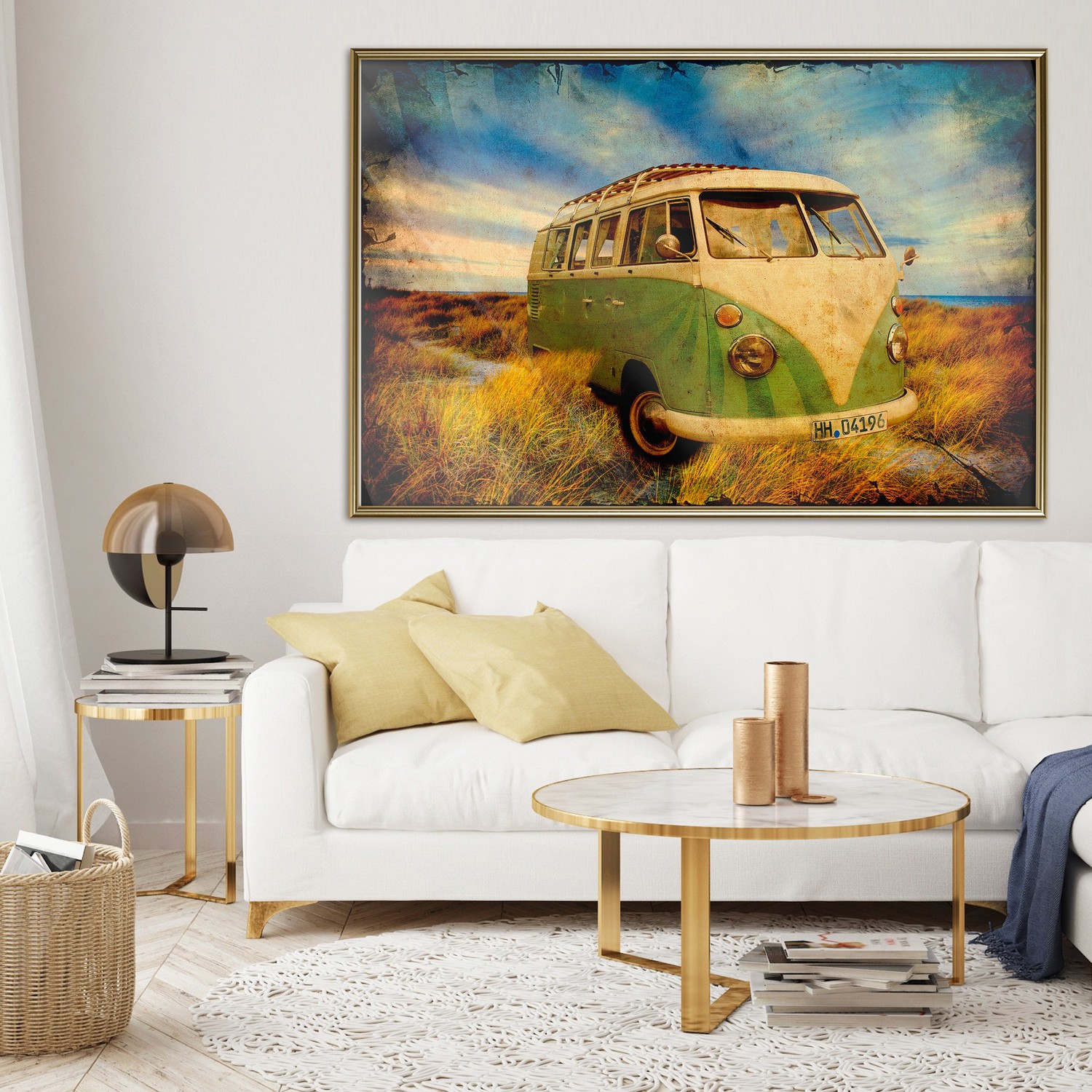 Affisch - Retro Bus [Poster] 60x40 Guld ram, 60x40 cm