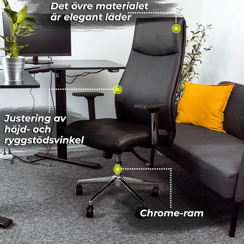 Kontorsstol Lykke Boss Stol i Läder med Justerbar Höjd & Ryggstöd