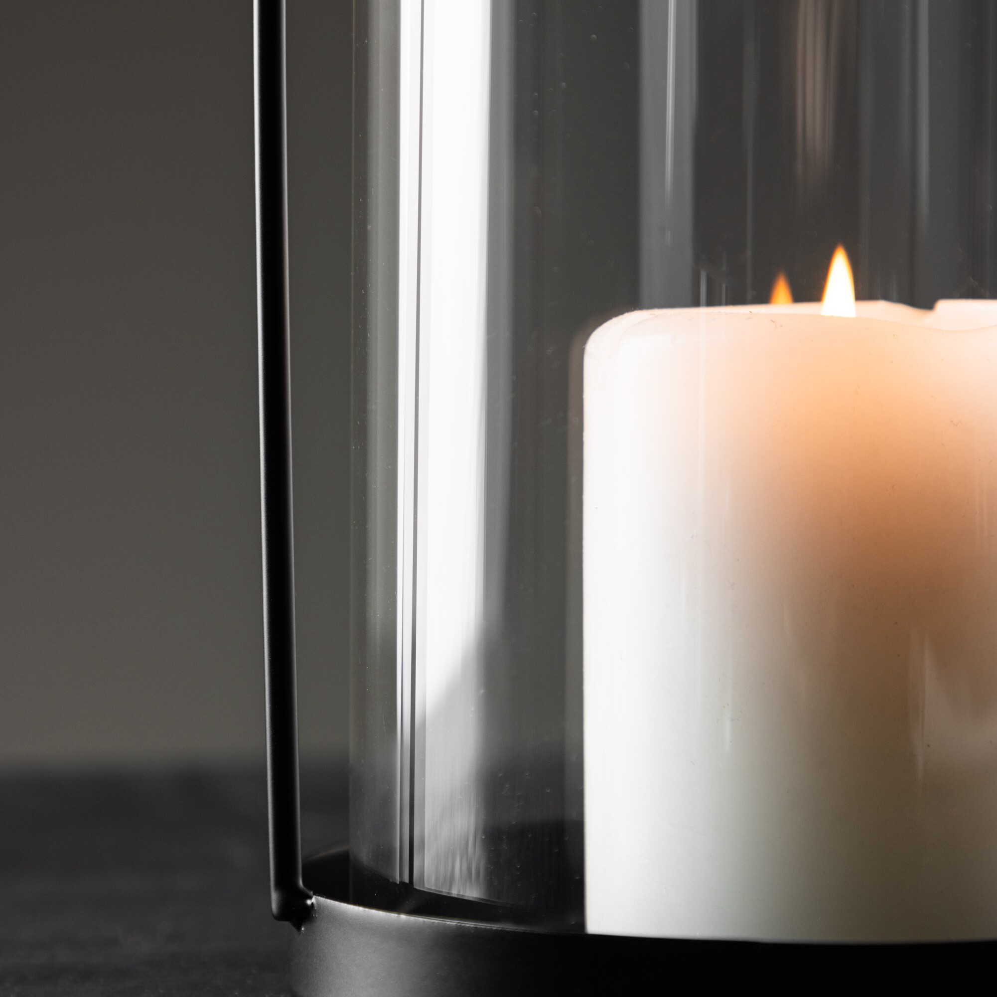 Flora Lantern -  Black/Clear Glass -  H35*13cm Diamater: 130 mm