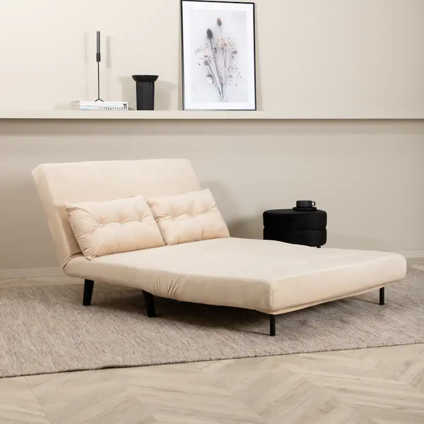 Vicky Folding Bed Double - Black / Beige Velvet Beige