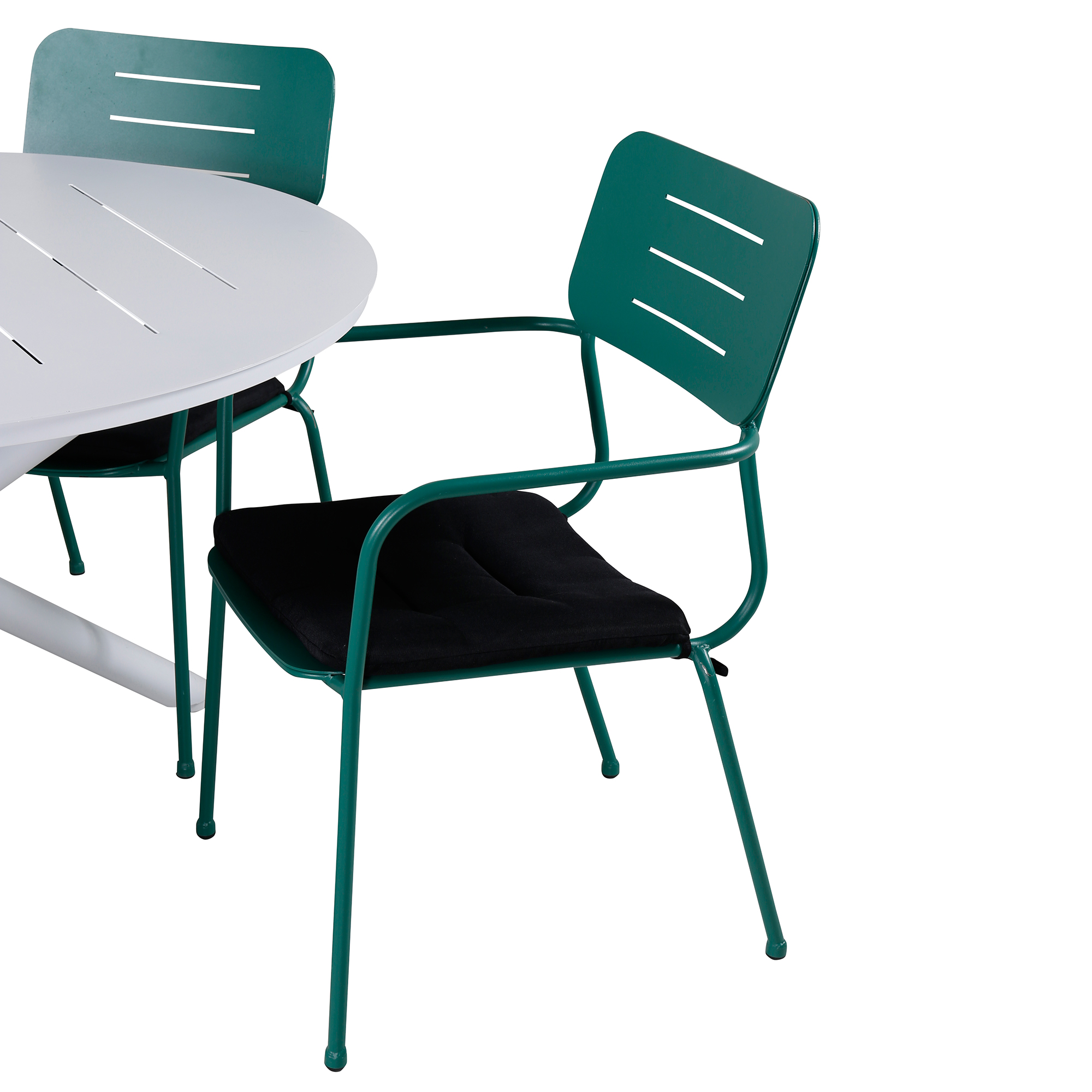 Alma Dining Table - White Alu - ø120cm+Nicke Dining chair w. Vit/Grön
