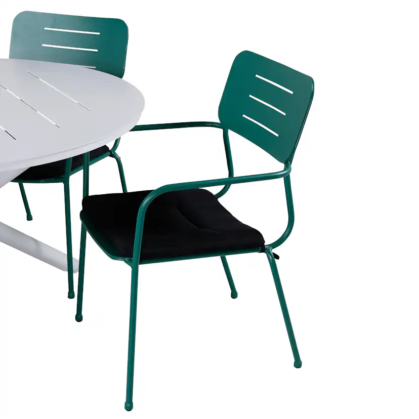 Alma Dining Table - White Alu - ø120cm+Nicke Dining chair w. Vit/Grön