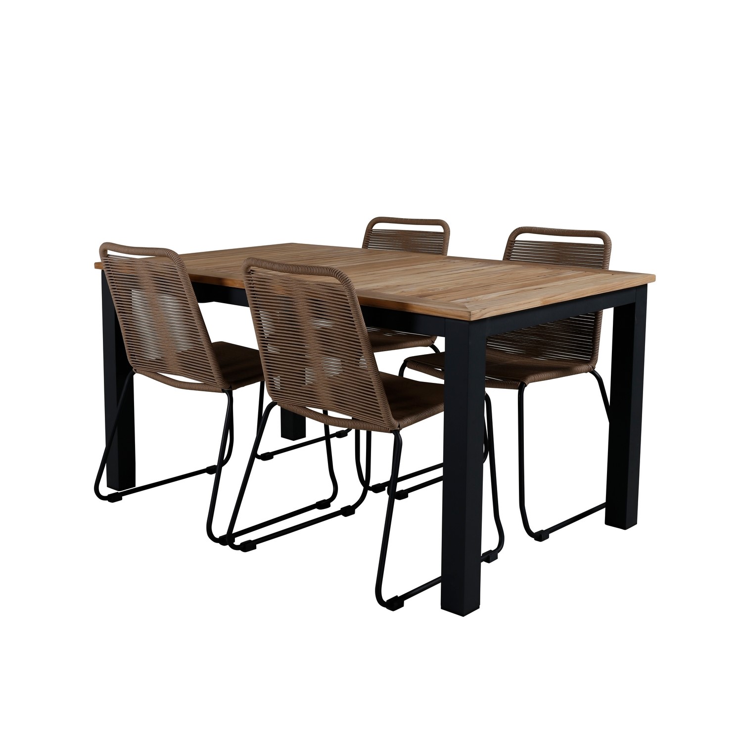 Panama Table 152/210 - Black/Teak+Lindos Stacking Chair - Bl Latte