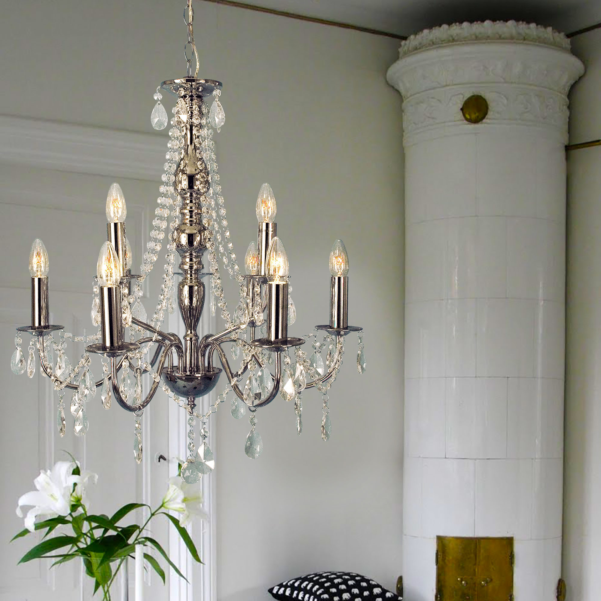 Taklampa Aneta Chateau 9L Krom Kristallkrona