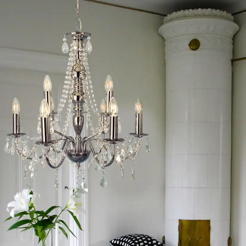 Taklampa Aneta Chateau 9L Krom Kristallkrona