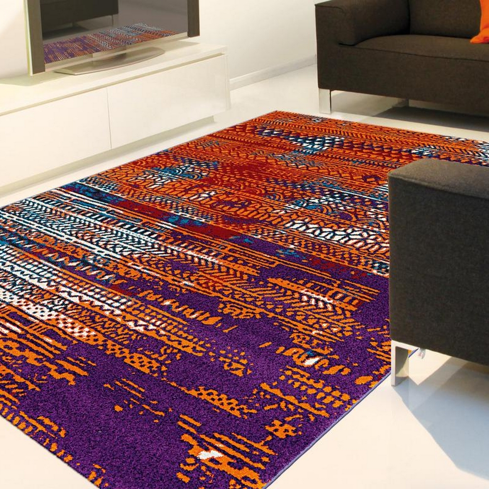 Busdau Matta Hal Grå/Orange/Violett 133x190 cm Mått: 133x190 cm
