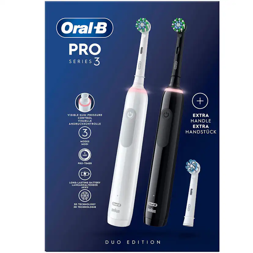 Eltandborste Oral-B Pro3 Duo Black/White med Timerfunktion & 3 Borsthuvuden