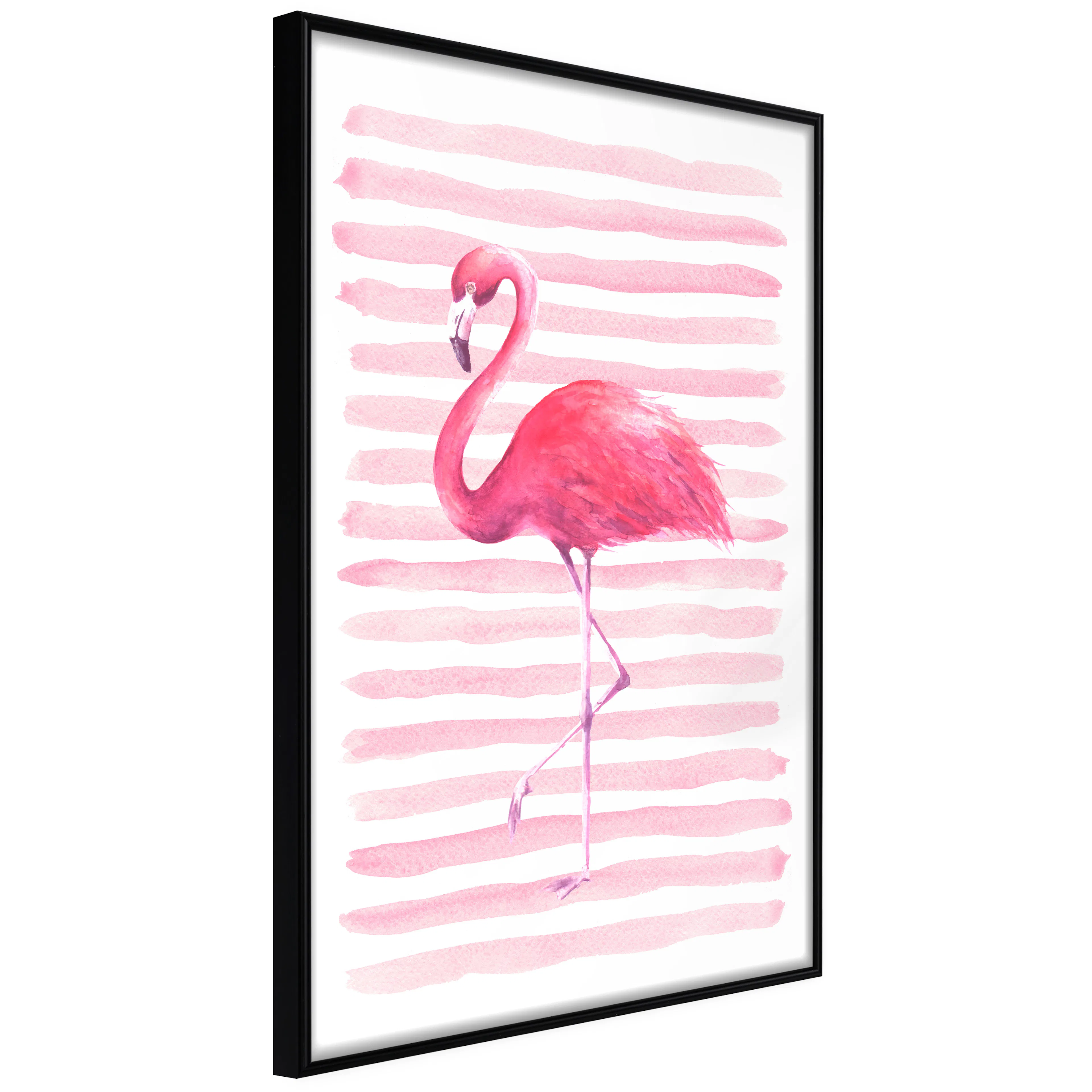 Affisch - Flamingo and Stripes [Poster] 40x60 Svart ram, 40x60 cm
