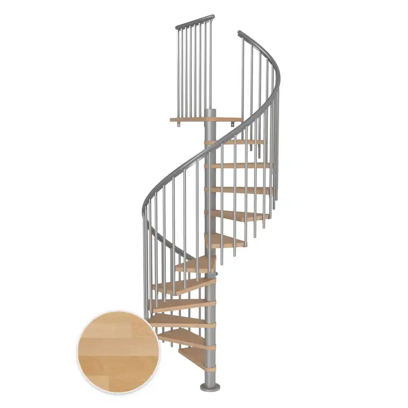 MONTREAL spiral bok oljad pearl grey CLASSIC4 12T Ø140 Pearl Grey, D: 1400 mm, Golv till golv höjd: 2700-3090 mm, 12+1 steg
