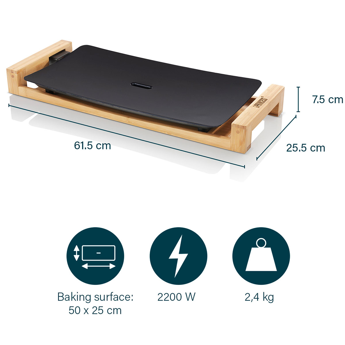 Bordsgrill Princess Table Chef Pure Black Bamboo 50x25 cm