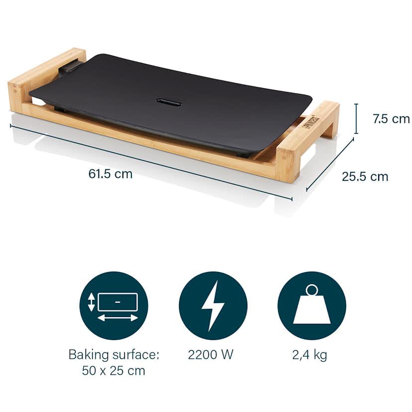 Bordsgrill Princess Table Chef Pure Black Bamboo 50x25 cm