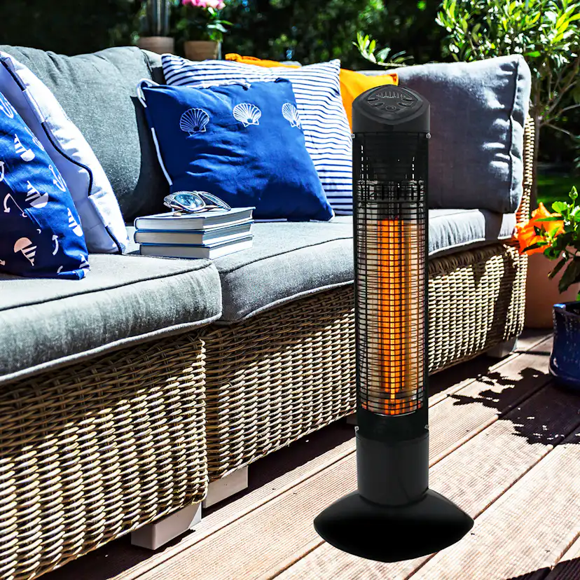 Infravärmare Termo Pisa Terrassvärmare 450/900 W, Svart, IP55-klassad, Stående Design för Balkong & Uteplats