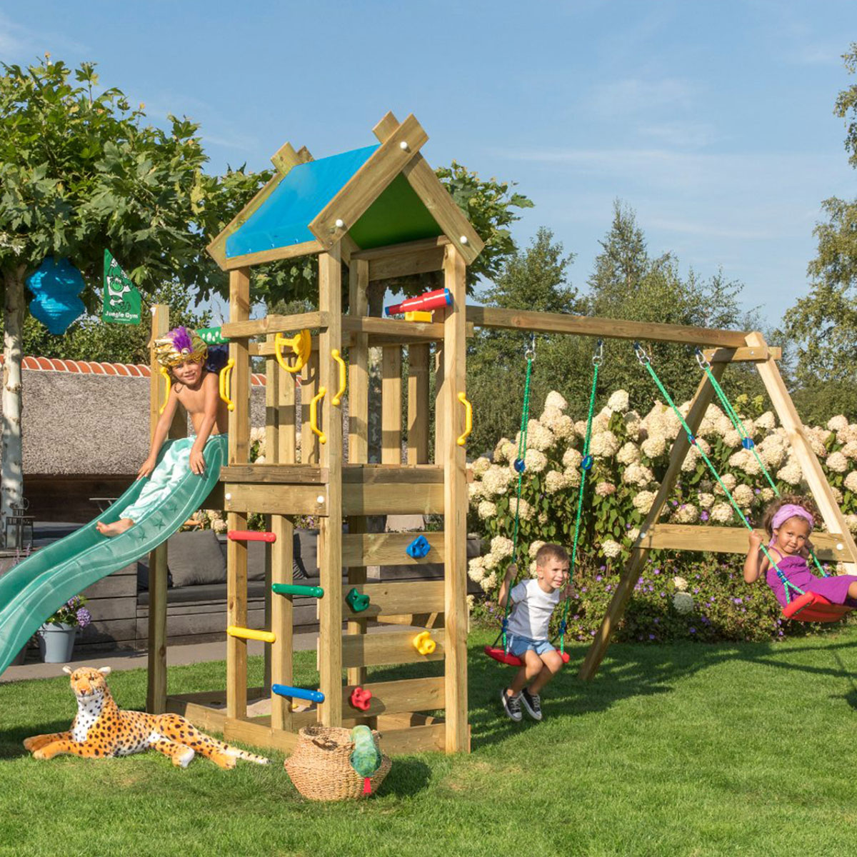 Gungställning Jungle Gym Nomad Med Rutschkana Mörkgrön