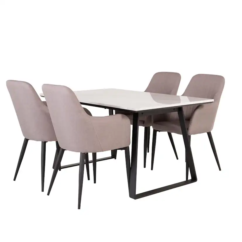 Estelle Dining Table 140*90 - White Marble / Black Legs +Com Vit/Svart/Grå