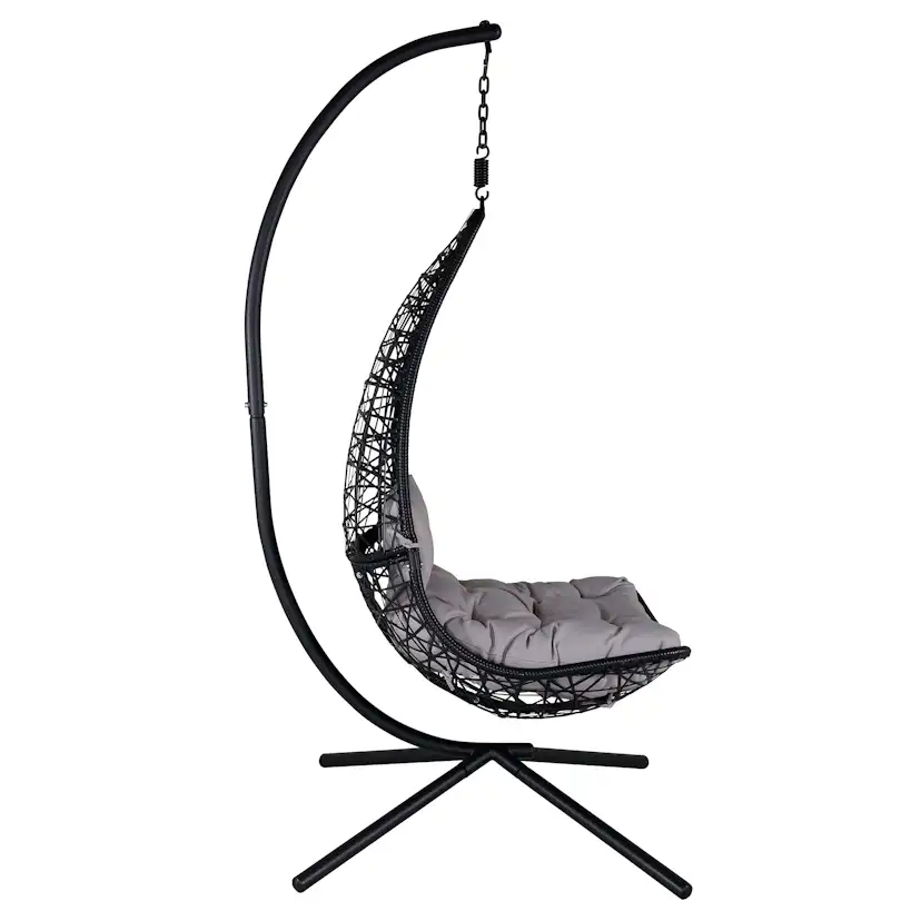 Edinburgh Hanging chair - Black frame/black wicker/grey cush Svart/Grå